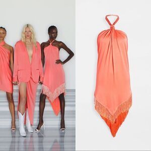 Baja East Open Back Halter Beaded Fringe Wild Dress Pink Size 2